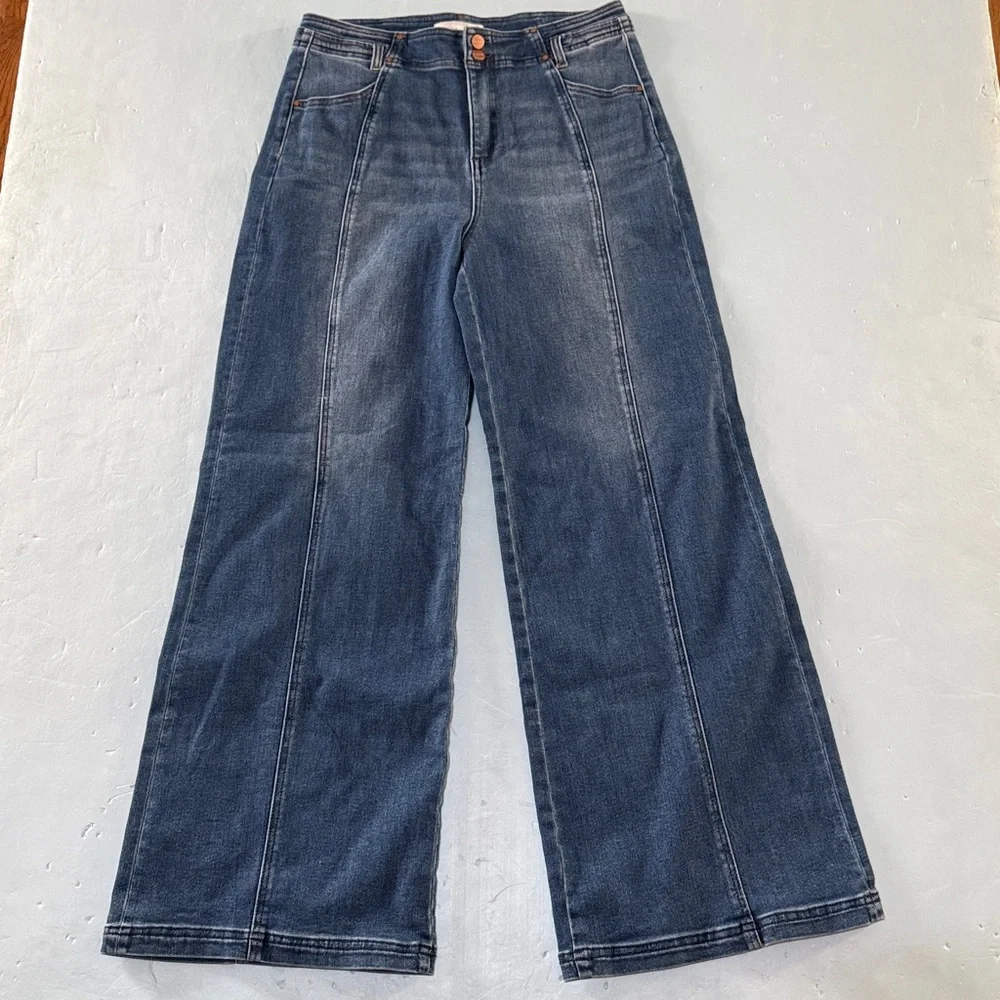 RISEN Wide Leg Jeans Sz XL 15 / 32 PW21536 High Rise Flare Pintuck Front NEW - Picture 2 of 16